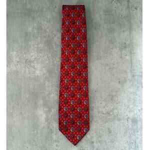 2000s Ermenegildo Zegna Silk Tie Red Blue Pinwheel Medallion Italy Exclusive